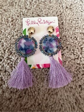 Lilly Pulitzer NWT Lilac Fringe Drop Earrings with Gold Studs